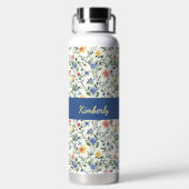 Blaue Gelbe Aquarell-Wildblumen-Monogramm-Name Trinkflasche (Rückseite)