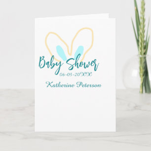 Blaue gelbe Babyparty Name Datum Tier Ohr süß  Feiertagskarte