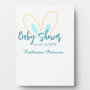 Blaue gelbe Babyparty Name Datum Tier Ohr süß Fotoplatte