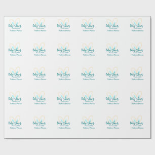 Blaue gelbe Babyparty Name Datum Tier Ohr süß  Geschenkpapier