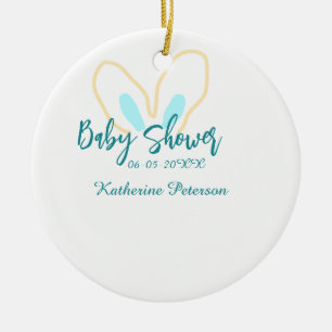 Blaue gelbe Babyparty Name Datum Tier Ohr süß Keramik Ornament