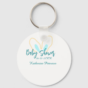 Blaue gelbe Babyparty Name Datum Tier Ohr süß Schlüsselanhänger