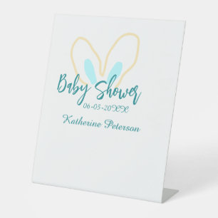 Blaue gelbe Babyparty Name Datum Tier Ohr süß Sockelschild