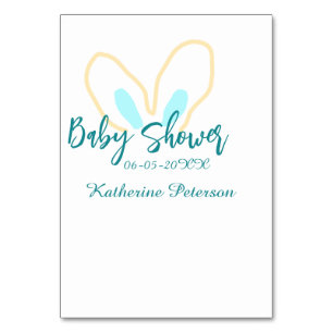 Blaue gelbe Babyparty Name Datum Tier Ohr süß  Tischnummer