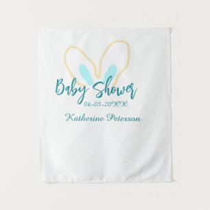 Blaue gelbe Babyparty Name Datum Tier Ohr süß  Wandteppich