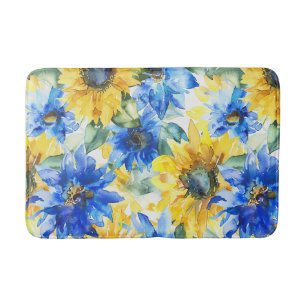 Blaue Gelbe Blumen  Badematte