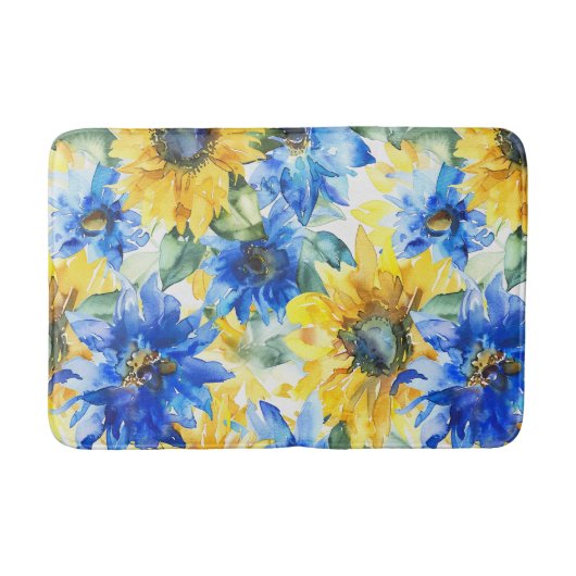 Blaue Gelbe Blumen Badematte (Vorderseite)