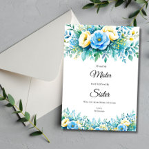 Blaue gelbe Blumen Brautparty Antragskarten