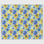Blaue Gelbe Blumen Brautparty Geschenkpapier (Flach)