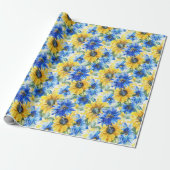Blaue Gelbe Blumen Brautparty Geschenkpapier (Ungerollt)