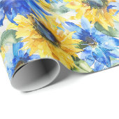 Blaue Gelbe Blumen Brautparty Geschenkpapier (Rolleneckpunkt)