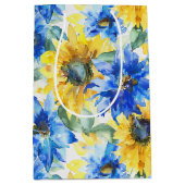 Blaue Gelbe Blumen Brautparty Mittlere Geschenktüte (Vorderseite)