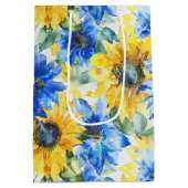 Blaue Gelbe Blumen Brautparty Mittlere Geschenktüte (Rückseite)