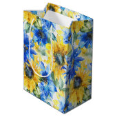 Blaue Gelbe Blumen Brautparty Mittlere Geschenktüte (Rückseite Schrägansicht)