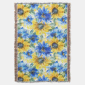 Blaue Gelbe Blumen Decke (Vorderseite Vertikal)