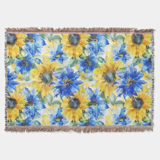 Blaue Gelbe Blumen Decke (Vorderseite)