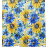 Blaue gelbe Blumen Duschvorhang (Vorderseite)