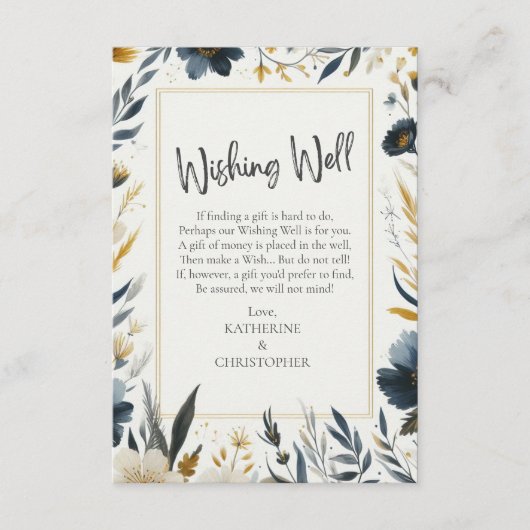 Blaue gelbe Blumen Elegantes Hochzeitssorgieren Begleitkarte (Vorderseite)