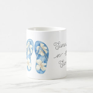 Blaue Gelbe Blumen Flip Flops Sommer Sonne Kaffeetasse