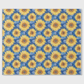 Blaue Gelbe Blumen Geburtstag Geschenkpapier (Flach)