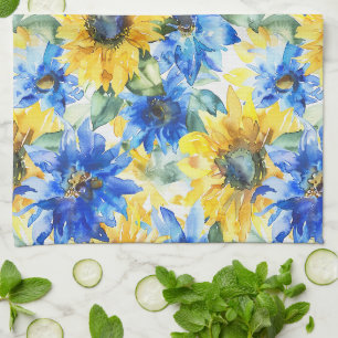 Blaue Gelbe Blumen Geschirrtuch
