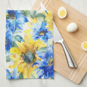 Blaue Gelbe Blumen Geschirrtuch (Viertel Falte)