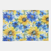 Blaue Gelbe Blumen Geschirrtuch (Horizontal)