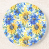 Blaue gelbe Blumen Getränkeuntersetzer (Vorne)
