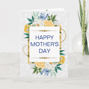 Blaue gelbe Blumen & goldener Glitter Muttertag Karte