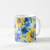 Blaue Gelbe Blumen Kaffeetasse (VorderseiteRechts)