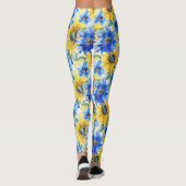 Blaue gelbe Blumen Leggings (Rückseite)
