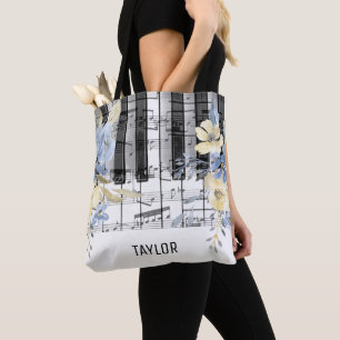 blaue gelbe Blumen Noten Klavier Tasche