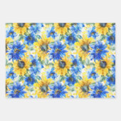 Blaue gelbe Blumen Schmetterlinge zum Geburtstag Geschenkpapier Set (Vorderseite 2)