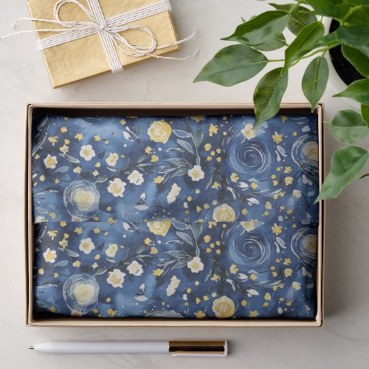Blaue Gelbe Blumen Seidenpapier (Geschenk)