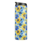 Blaue gelbe Blumen Thermosbecher (Nach rechts gedreht)