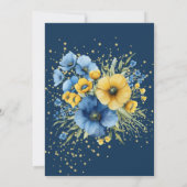 Blaue Gelbe Blütengoldbrunch & Bubbly Einladung (Rückseite)