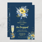 Blaue Gelbe Blütengoldbrunch & Bubbly Einladung (Vorne/Hinten)