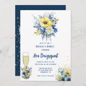 Blaue Gelbe Blütengoldbrunch & Bubbly Einladung (Vorne/Hinten)