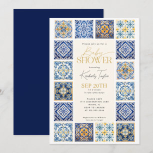 Blaue gelbe Fliesen Italienische Babyparty Einladung