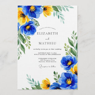 Blaue Gelbe Florale Hochzeit Einladung