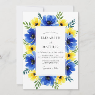 Blaue Gelbe Florale Whimsy-Hochzeit Einladung