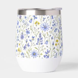 Blaue Gelbe Grüne Aquarell-Wildblumenmuster