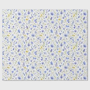 Blaue Gelbe Grüne Aquarell-Wildblumenmuster Geschenkpapier