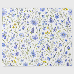 Blaue Gelbe Grüne Aquarell-Wildblumenmuster Geschenkpapier