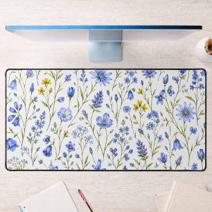 Blaue Gelbe Grüne Aquarell-Wildblumenmuster Schreibtischunterlage