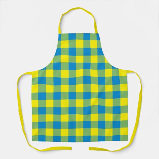 Blaue Gelbe Grüne Karierte Gingham-Muster Schürze (Vorderseite)