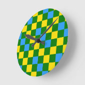 Blaue Gelbe Grüne Karomuster Gestaltung Runde Wanduhr (Winkel)
