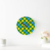 Blaue Gelbe Grüne Karomuster Gestaltung Runde Wanduhr (Zuhause)