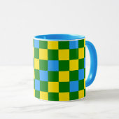 Blaue Gelbe Grüne Karomuster Gestaltung  Tasse (VorderseiteRechts)