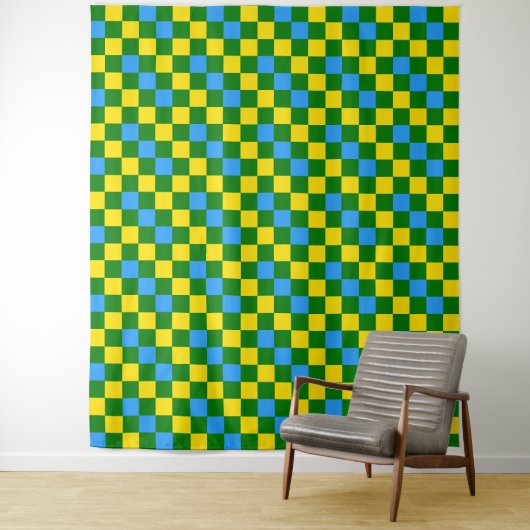 Blaue Gelbe Grüne Karomuster Gestaltung Wandteppich (Beispiel)